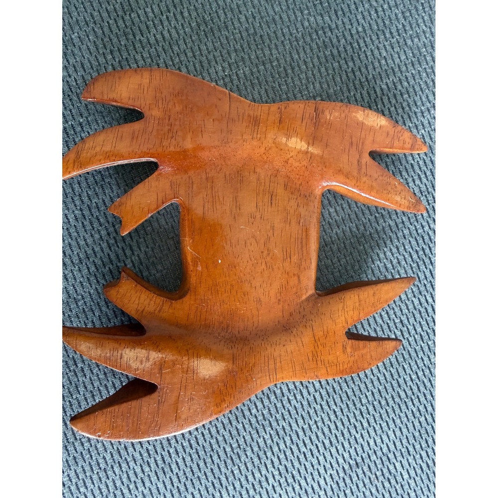Vintage Hand Carved Wood Crab Trinket Dish Coastal Nautical Decor Small Bowl 6" - Picture 6 of 10